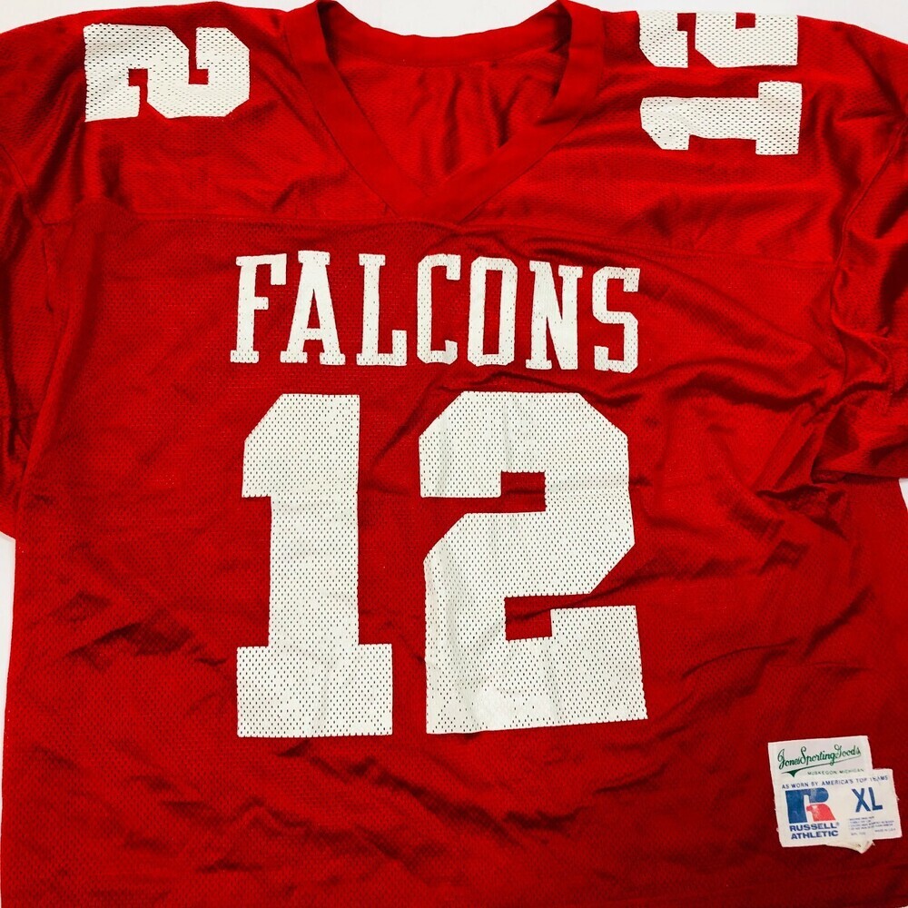 Vintage Russell Athletics Red Nylon Falcons 12 Football Jersey Size XL USA Michi - Picture 2 of 5